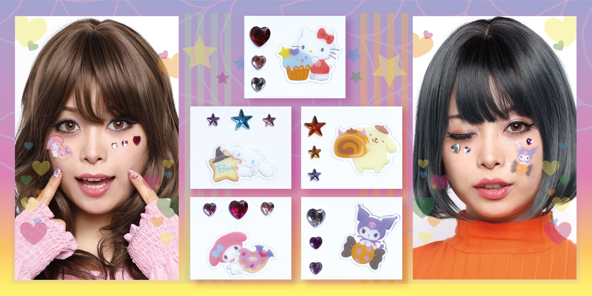 サンリオのキャラクターフェイスシールの商品とモデル画像