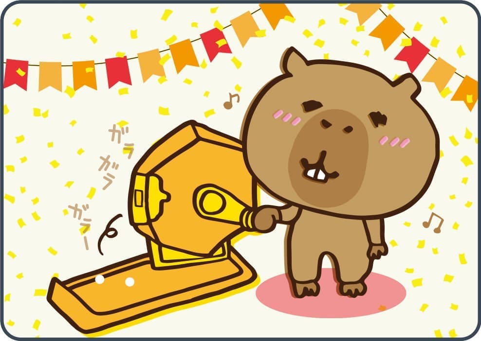 抽選ガラポンを使うカピバラ